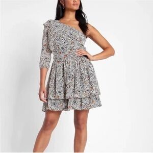 NWT Express X Rachel Zoe Printed One Shoulder Ruffle Mini Dress M